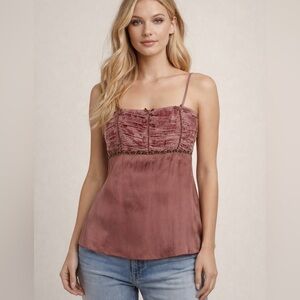 NEW Y2K Vintage Charlotte Russe Cami Top Medium Pink Satin Velvet Coquette Bows